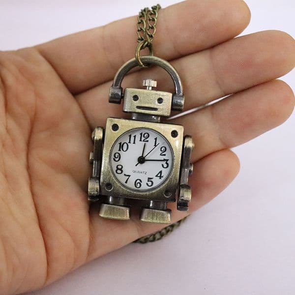 Vintage robot shape Arabic numerals round dial quartz pocket watch pendant decorated with cute keychain bag charm for a party