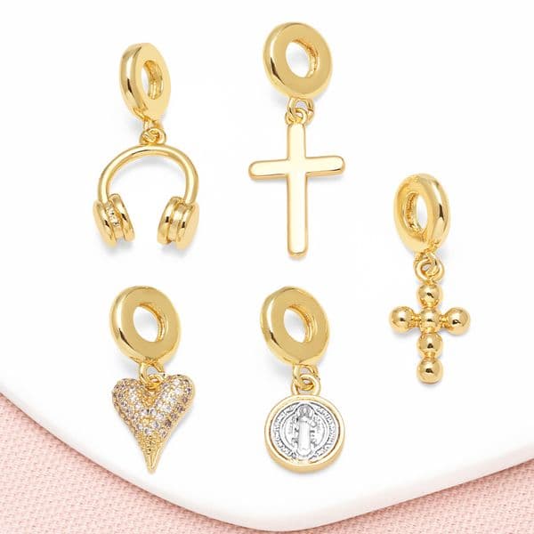 OCESRIO Fashion White Crystal Heart Pendant for Necklaces Copper Gold Plated Earphones Cross Jewelry Making Component pdtb665