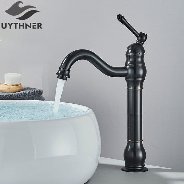 Black Bronze Bathroom Basin Faucet Single Handle Swivel Spout Basin Water Mixer Tap Deck Mounted Bath Wash Basin Tap