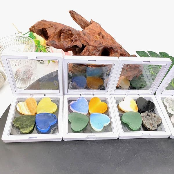 Four Leaf Clover Shape Heart Set Box Lemon Jade Calcite Home Decor Divination Ornaments Energy Healing Crystal Gifts Halloween