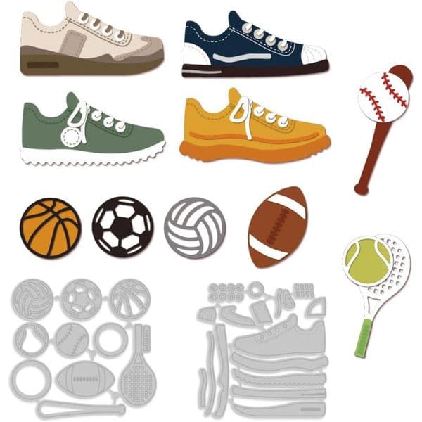 2pcs Sneakers Sports Ball Die Cuts for Card Making Basketball Football Volleyball Tennis Baseball Metal Cutting Dies Carbon