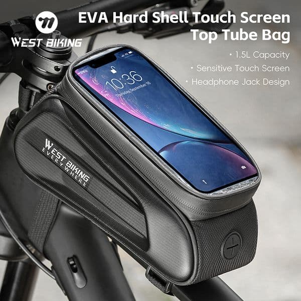 WEST BIKING 7.0 Inch Bike Phone Touch Screen Bag Bicycle Reflective Top Tube Bag EVA Hard Shell Water Repellent Front Frame Bags