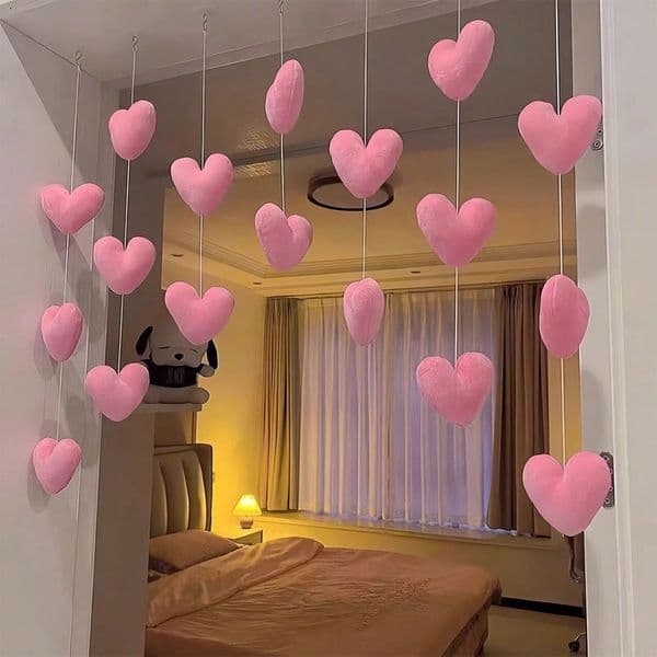 Hearts Shaped Hanging Ornaments Cute Pink Peach Door Decor Partition Curtains Valentine's Day Birthday Mother's Day Party Decor