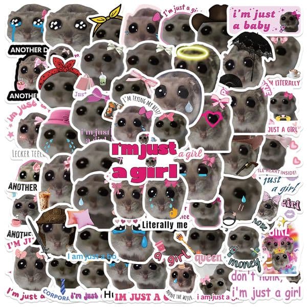 56Pcs Cute Sad Hamster Meme Stickers Im Just A Girl DIY Stickers Scrapbooking Phone Luggage Decorative Waterproof Decals