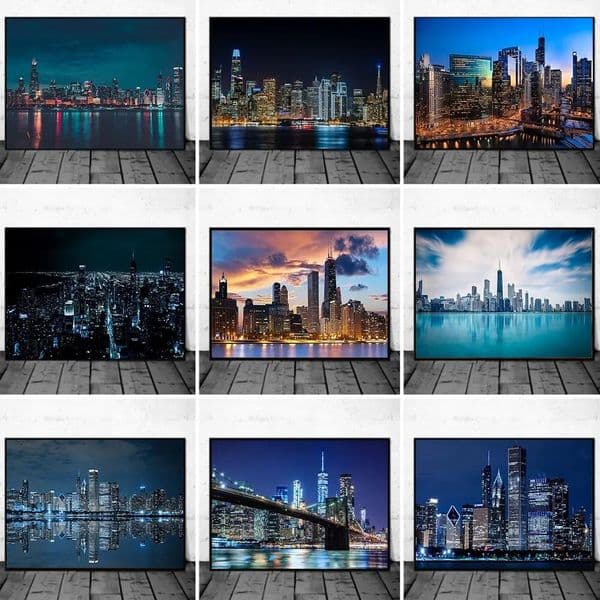 New York City Night Skyline Canvas Print Urban Landscape Wall Art for Bedroom Decor
