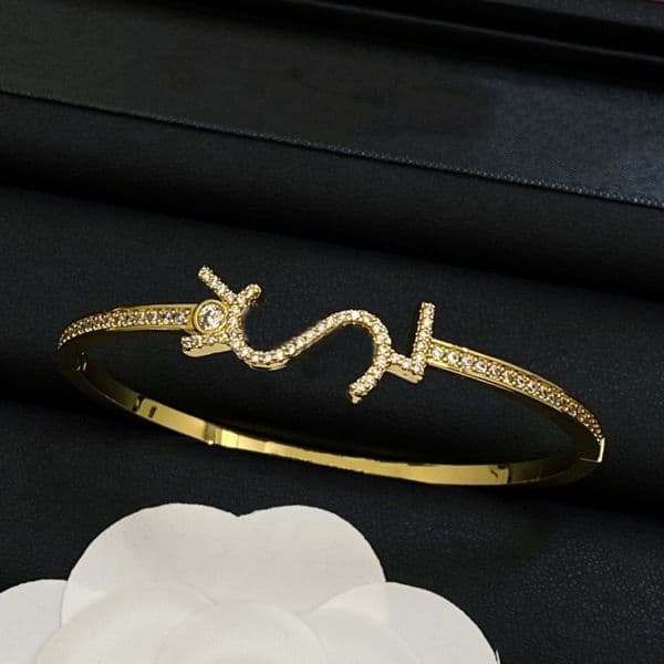 Extravagant Designer Bracelet Gold Silver Color Luxury Letter Pendant Brass Bracelet With Diamonds Couple Fashion Jewelry For Women