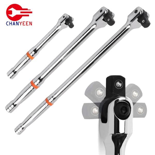 1/2'' Drive Breaker Bar Wrench Socket 10/15/18inch Extension 180-Degree Cr-V Flex Head and Engraved Non-slip Handle Repair Tools