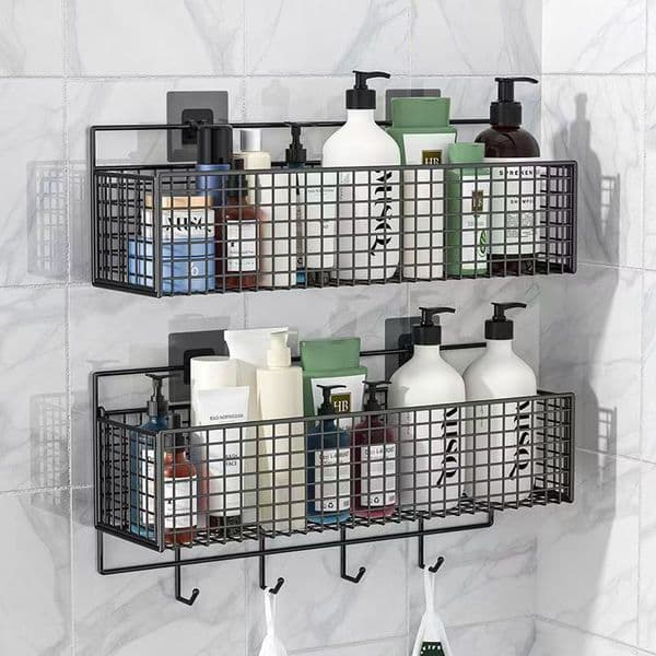 Bathroom storage rack without drilling, grid kitchen storage rack, ironwork hanging basket