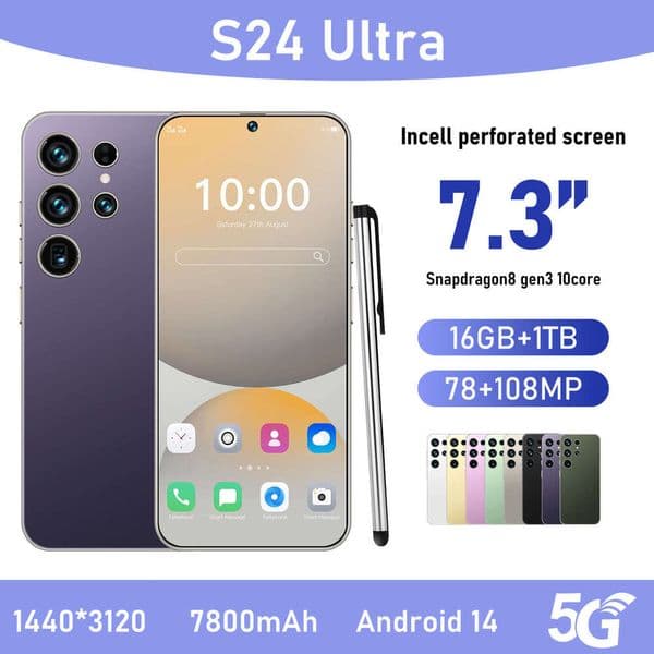 A2 I15 I16 5G Phone S24 Ultra True 4G Octa-Core 2+16 Middle Punch Hole 7.3inch All-in-One