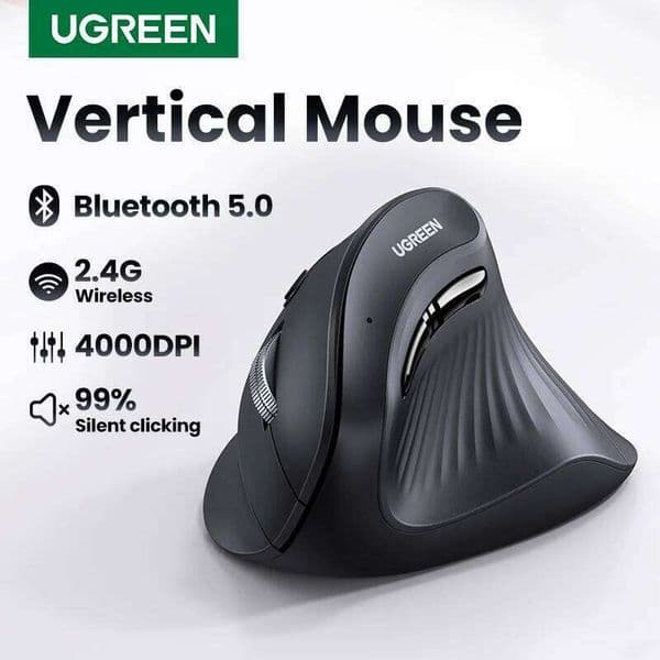 UGREEN Vertical Mouse Wireless Bluetooth5.0 2.4G Ergonomic 4000Dpi 6 Mute Buttons For Book Tablet Laptops Computer PC Mice