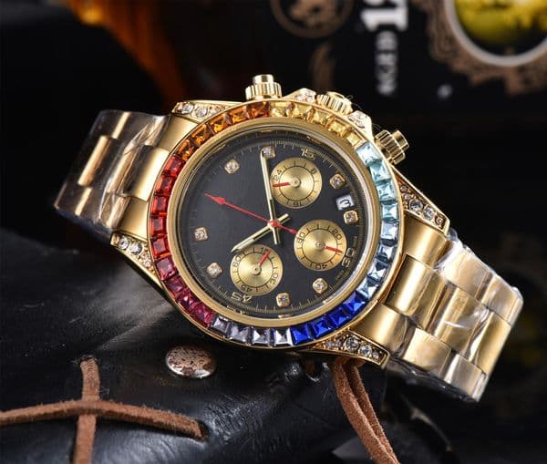 Mens women DAY TONA Diamond encrusted Automatic quartz Movement watch Wristwatch Designers Men Watches Stainless Steel Strap Gold Wristwatches Montre de luxe #302