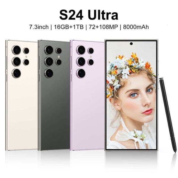 A2 I15 I16 5G S24 Ultra+4G7.3 Large Screen Smartphone Android 16+1T (Powerful)