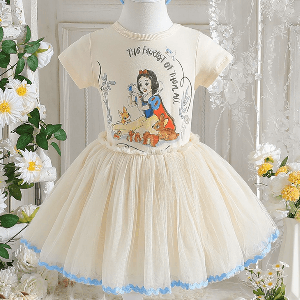Kids designer clothes girls short-sleeved birthday party summer children's baby puffy net little girl's Snow White dress soft fabric no label d..