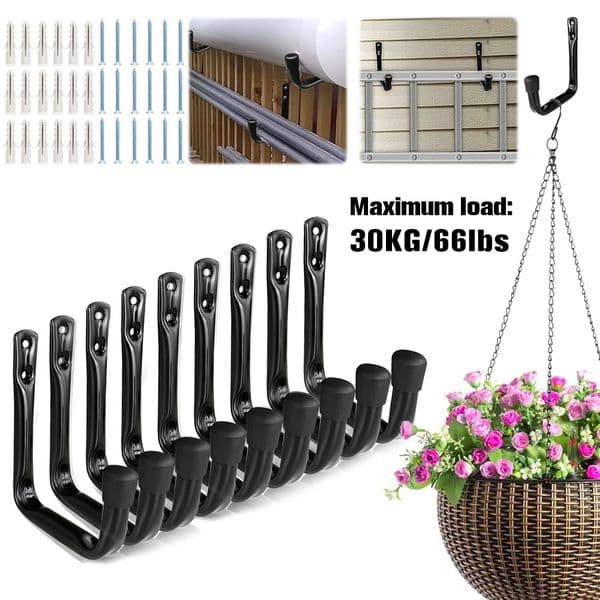 9PC Garage Hook Heavy Duty Wall Mount Hook Hanging Wall Mount Hanger for Ladder Extension Garden Tool