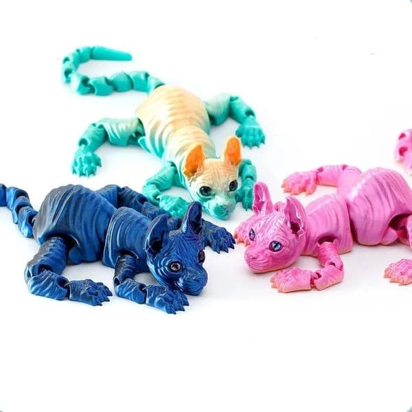 Cute Plastic 3D Printed Sphynx Cat Model Solid Color Multi-jointed Mini Cat Doll Movable Sphynx Cat Action Figurine