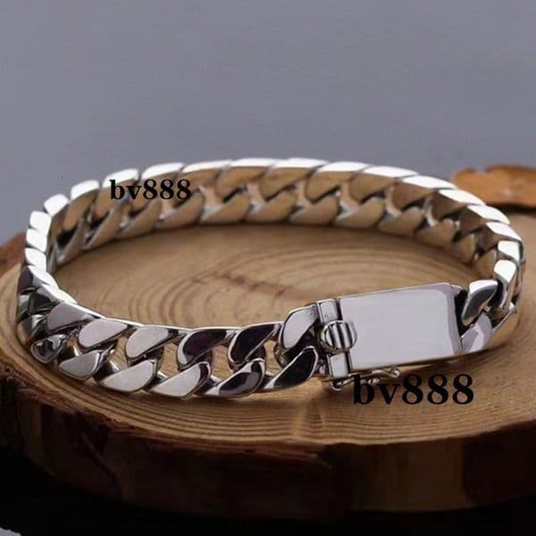 S925 Pure Silver Bracelet Miami Cuban Link Chain Minimalist Punk Naked Silver Korean Fashion Couple Thai Silver Trend Chains