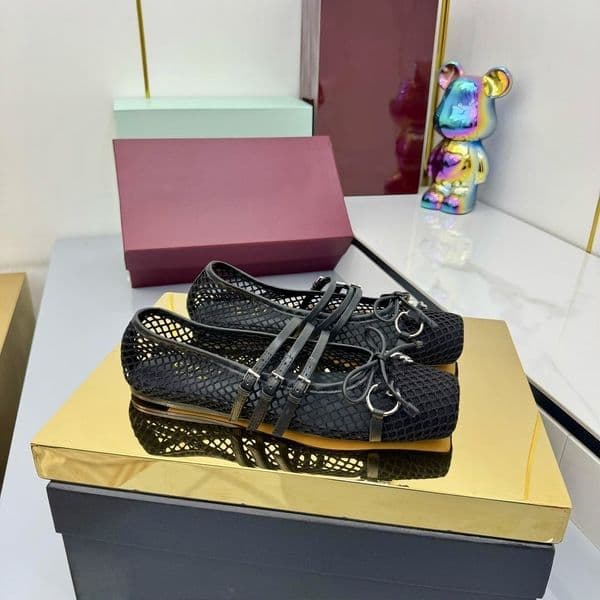 25 new Womens Fashion Bow Flat prom Dress shoe Luxury ballerina mary jane shoe Designer ballet shoe Lady Fishnet Loafer Moccasin Outdoor Hike Leather Mesh casual shoe