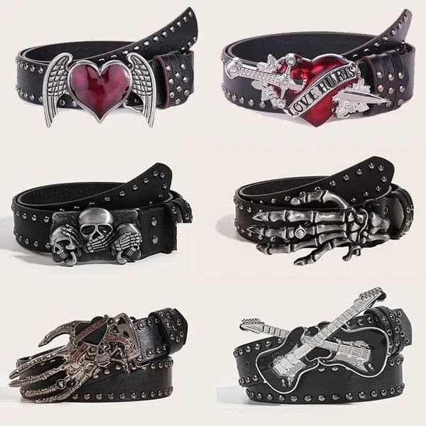 Best Gothic Y2K Women Men Belts Goth Ladies Cowboy Hip hop Punk Rivet Skeleton Print Waist Belt Jeans Waistband 250520