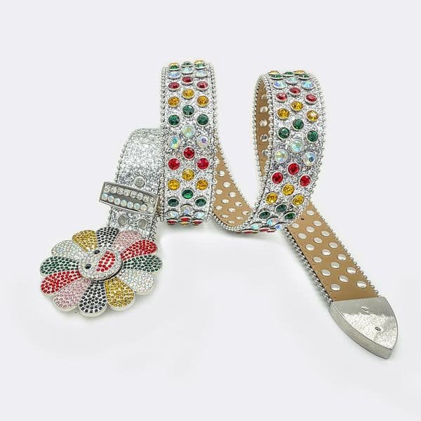 Best Sunflower rhinestone belt fashionable rotating buckle punk hip hop style belt Diamond studded round buckle belt personality fashion versatile jeans belt