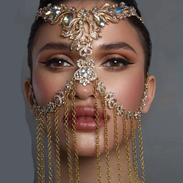 Fashion Luxury Flowers Rhinestone Tassel Mask Halloween Accessories Indian Jewelry Sexy Crystal Face Chain Mask for Women Gift