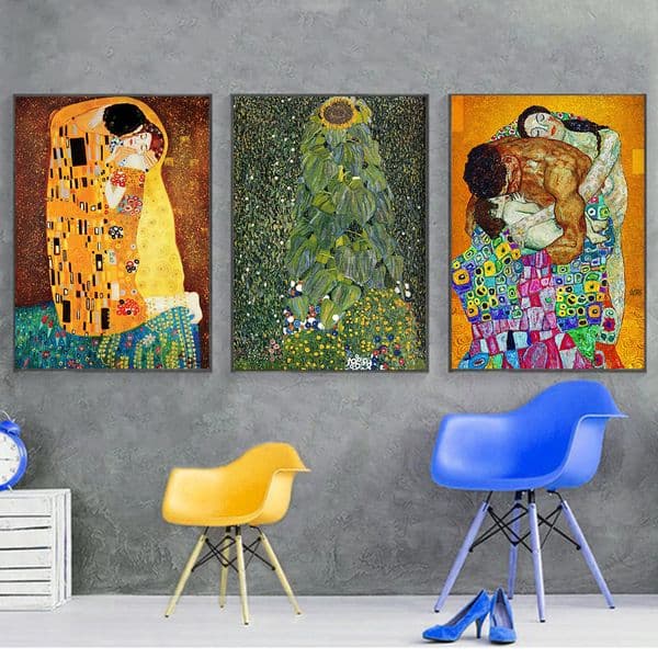 Gustav Klimt kiss Sunflower Abstract Oil Painting on Canvas Print Poster Modern Couple Art Wall Pictures For Living Room Cuadros