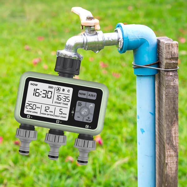 3 Zone Automatic Water Timer Water Hose Timer IPX5 Waterproof Irrigation Controller System Manual/Automatic Mode for Outdoor