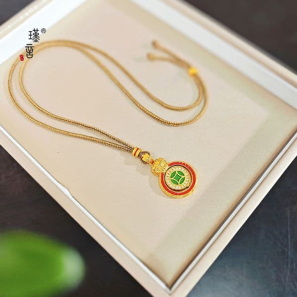 New 9999 24K real gold dot diamond filigree peace buckle diamond ariel lion pendant necklace rotatable hollow pendant