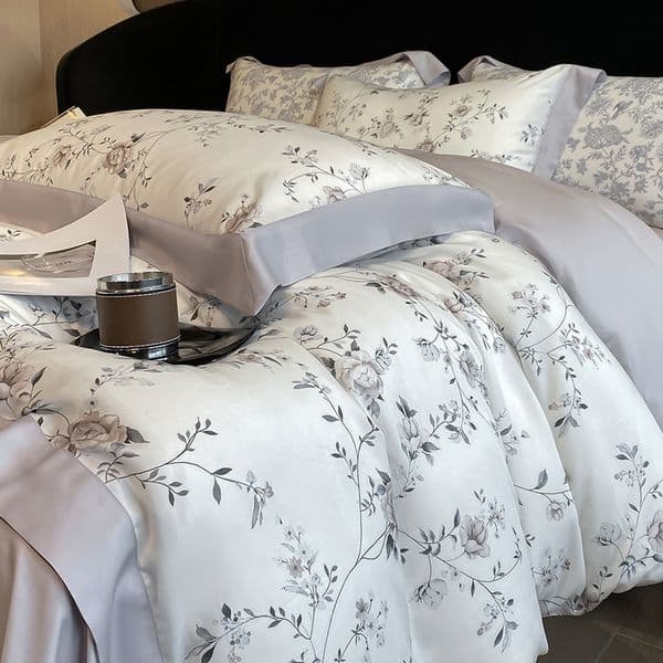 Luxury Digital Printing Flowers and Plants Bedding Set Lyocell Eucalyptus Fiber Soft Silky Duvet Cover Bed Sheet Pillowcase 4Pcs