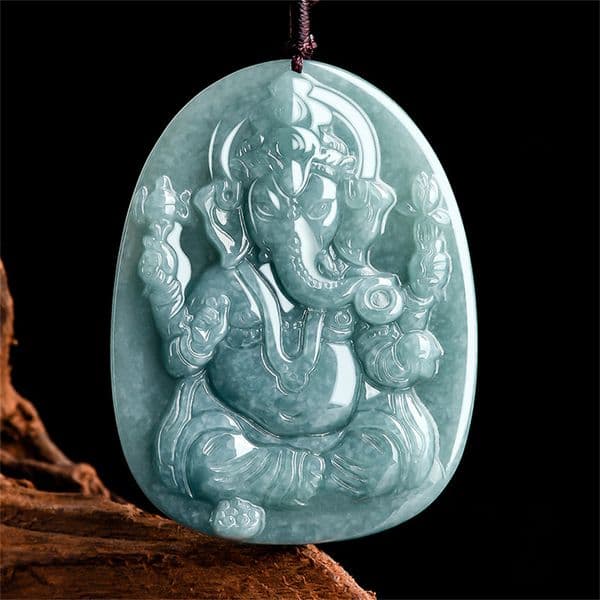 Trendy Natural Green Jadeite Carved Elephant Nose Wealth God Lucky Pendant Amulet Necklace Certificate Luxury Jade Jewelry