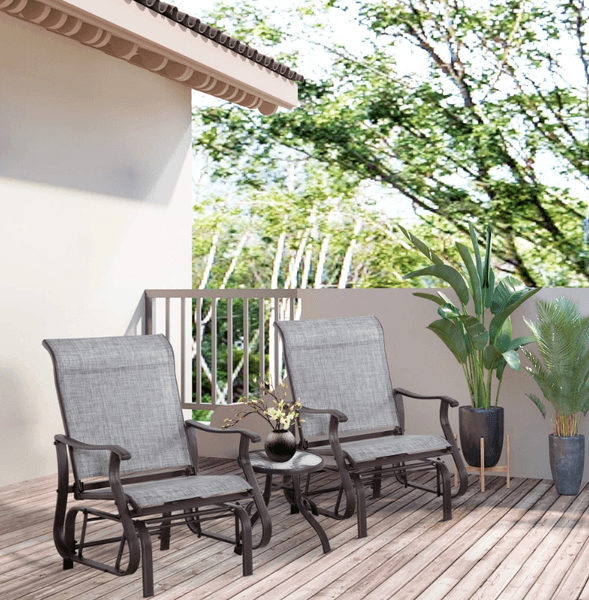 Outdoor Swing Glider Chair Patio Mesh Rocking Chair with Steel Frame Grey for Backyard Garden and Porch Garden Furniture Outdoor Furniture Set Patio Furniture