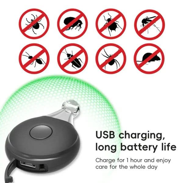 Portable Anti Bug Insect Repellent USB Rechargeable Ultrasonic Pest Reject Flea Tick Lice Repeller for Kids Pet Outdoor Activity