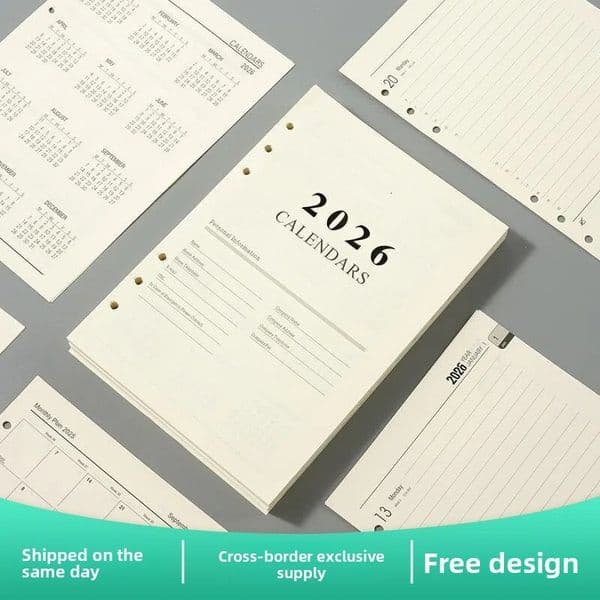 2026 English Yearly Calendar PVC Schedule A5 Notebook Inner Pages Loose-leaf Book