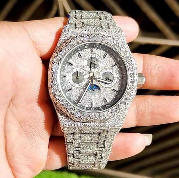 Bling Out Rappers Hip Hop Chronograph Moissanite Dia Mens Watch Crafted in Stainless Steel Wholesale Factory Price