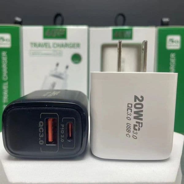 Top quality QC 3.0 Quick Charger USB Type-C PD Fast Charge 20W US EU Wall Plug Dual Port 5V/3A 9V/2.22A 12V/1.67A for Cellphone Phone Charge