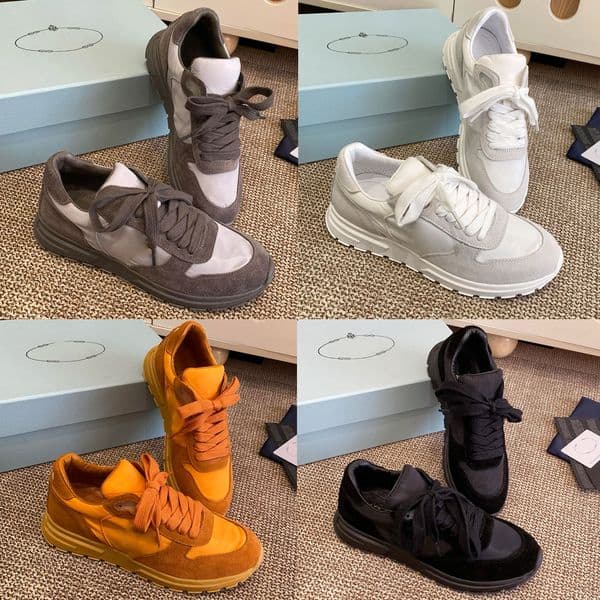 Prax 2.0 Re Nylon and suede sneakers Black 1E921N mens designer sneaker womens luxury sports shoes lightweight rubber soles Couple style Anti slip sole Running Shoes