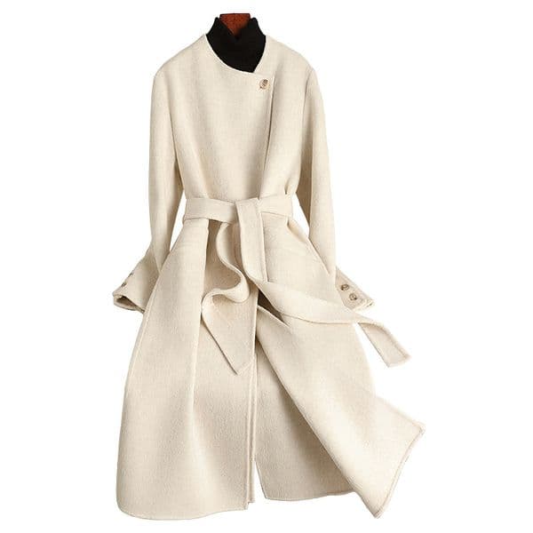 D5055 New autumn and winter double-faced wool coat, extended style, over-knee lace-up, slim fit, high-end feel
