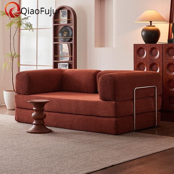 Sofa China Foshan furniture export vacuum compression corduroy retro row fabric square combination bed module straight 4-seater sofa