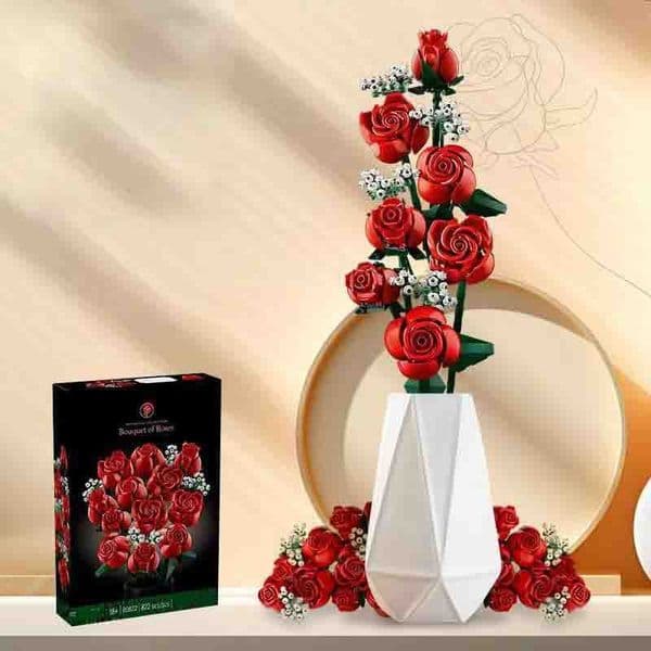 2026 Flower Bouquet Building Blocks Valentines Day Assembly Flower Bouquet 3D Rose Brick Craft Toy Christmas Gift Home Decoration