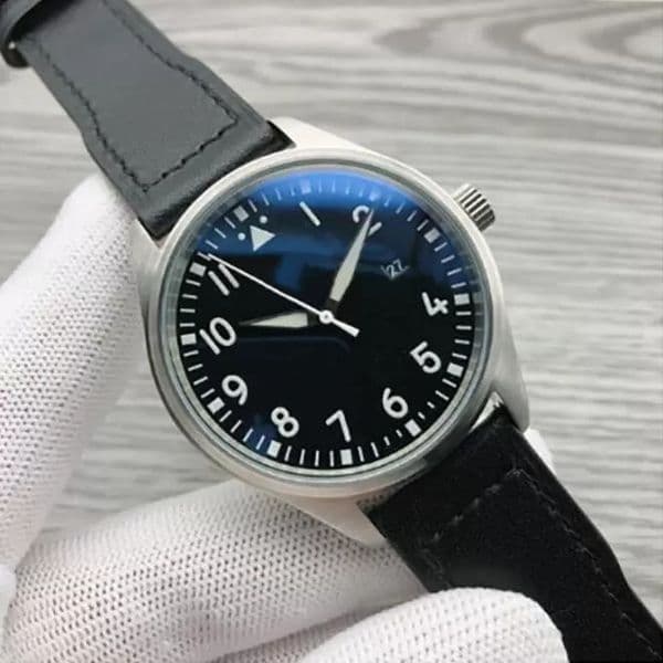 Luxury News Mens Watches High QuAality Automatic Mechanical Stainless Steel Black Leather Simple 41MM PILOTS WATCH