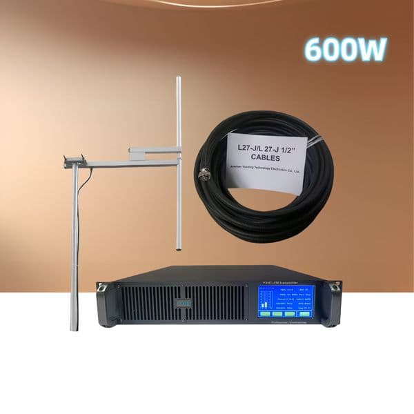 YXHT-2 Touchscreen 600W FM Transmitter Kit - 1-Bay Antenna + 30M Cable | Broadcasting Range Extension