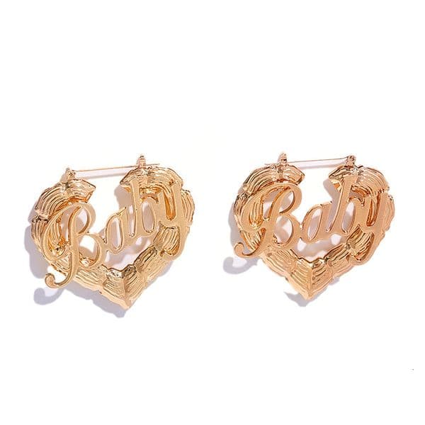 HOT Accessories Hip-Hop Punk Heart-Shaped Bamboo Joint Creative Distressed Peach Heart BABY Letter Stud Earrings for Women