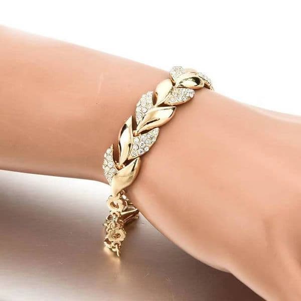HOT Gold Leaf Fashion Wedding Jewelry Women's -Encrusted Bracelet Exquisite Accessories