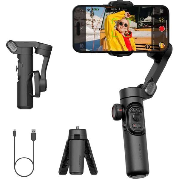 AOCHUAN Smartphone, Gimbal w/Focus Wheel Face/Object Tracking iPhone 16 15 Pro Max/Android Foldable 3-Axis Handheld Phone Stabilizer for Video Recording -Smart