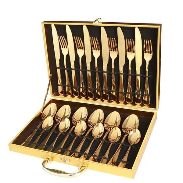 Factory Wholesale Best Price 24pcs Golden Cutlery Set Stainless Steel Knife Fork Spoon Gold Flatware Cubiertos with Gift Box