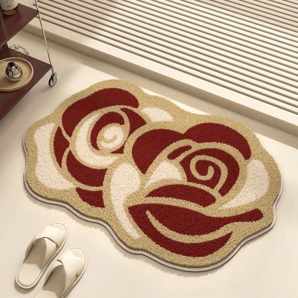 Fresh floral imitation cashmere floor matabsorbent mat for bathroom entrancewear-resistant and anti slip foot mat for bathroom R250718