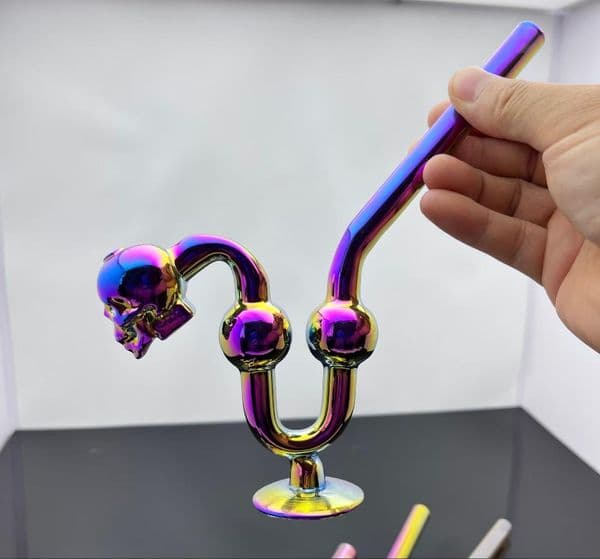 Glass pipe Oil Burner bong hookah Smoking New color coated skeleton with base big bubble glass smoking set