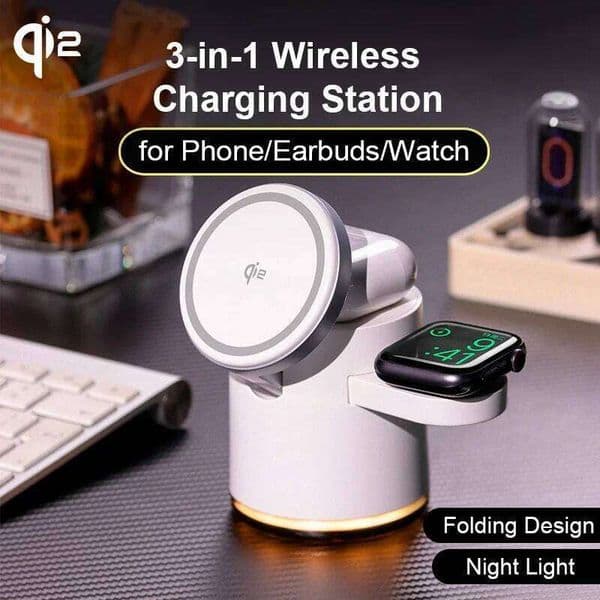 2025 New Qi2 Wireless Charger 3-In-1 Fast Charging Station Stand Folding Holder For Iphone 16 15 14 Pro Max Apple Watch