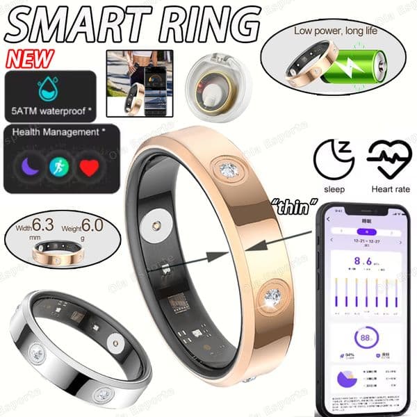 Smart Ring Women Men Super narrow 6.3mm IP68 Waterproof Fashion Ring