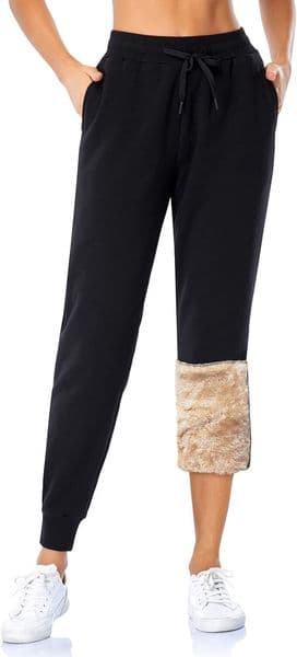Women's Warm Lined Jogging Bottoms, Thermal Fleece 2 Pockets, Winter Thickened Running Trousers, Leisure Trousers with Drawstring, Sherpa Inner Lining