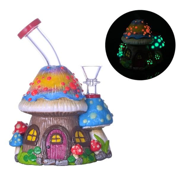 Glass Mushroom Bong With Polymer Clay Decorations,Hand Painted Glass Rigs,Glow In The Dark,Glass Hookah,Glass Smoking Item,Borosilicate Glass Water Pipe